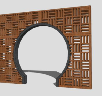 新中式镂空木质景墙SU模型下载_sketchup草图大师SKP模型