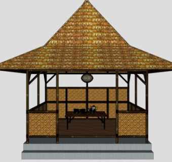 东南亚茅草亭竹亭子SU模型下载_sketchup草图大师SKP模型