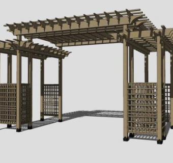 木制廊架花架SU模型下载_sketchup草图大师SKP模型