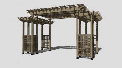 木制廊架花架SU模型下载_sketchup草图大师SKP模型