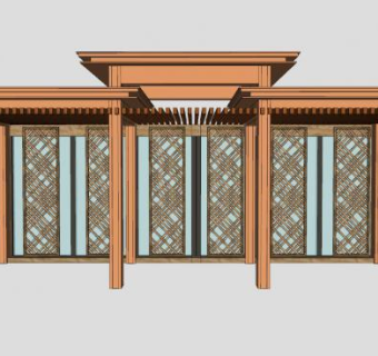 木质廊架亭子SU模型下载_sketchup草图大师SKP模型