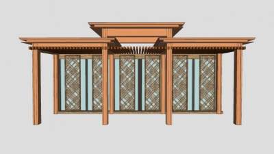 木质廊架亭子SU模型下载_sketchup草图大师SKP模型