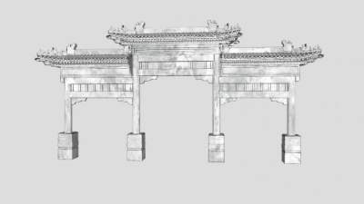 4柱3间牌坊SU模型下载_sketchup草图大师SKP模型