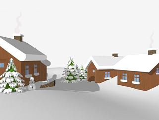 冬天下雪的房屋SU模型下载_sketchup草图大师SKP模型