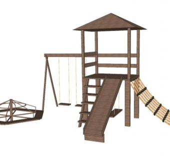 小型木质儿童滑梯游乐设施SU模型下载_sketchup草图大师SKP模型