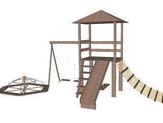 小型木质儿童滑梯游乐设施SU模型下载_sketchup草图...