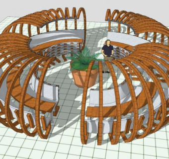 户外大型廊架座椅SU模型下载_sketchup草图大师SKP模型