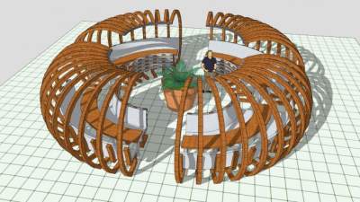 户外大型廊架座椅SU模型下载_sketchup草图大师SKP模型