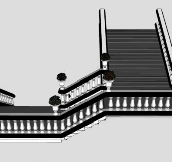 花瓶柱多跑楼梯SU模型下载_sketchup草图大师SKP模型
