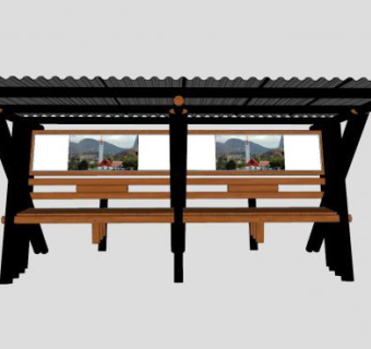 户外木质等候椅SU模型下载_sketchup草图大师SKP模型