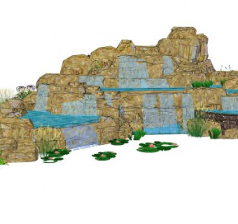 假山流水景观SU模型下载_sketchup草图大师SKP模型
