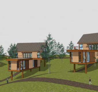 山地小型度假村别墅酒店SU模型下载_sketchup草图大师SKP模型