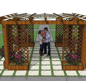 欧式庭院廊架SU模型下载_sketchup草图大师SKP模型