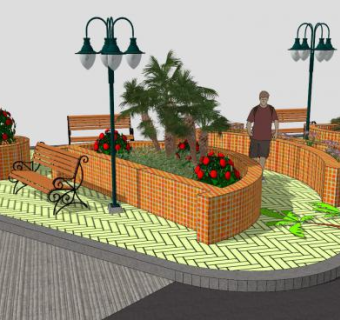 欧式花坛花箱路灯SU模型下载_sketchup草图大师SKP模型