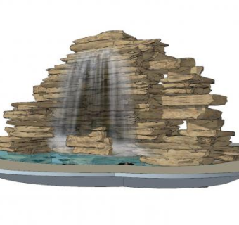 假山叠石流水景观SU模型下载_sketchup草图大师SKP模型