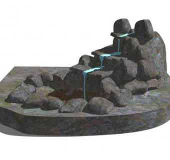 叠石假山流水SU模型下载_sketchup草图大师SKP模型