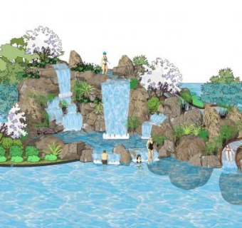 假山流水漂流滑道SU模型下载_sketchup草图大师SKP模型