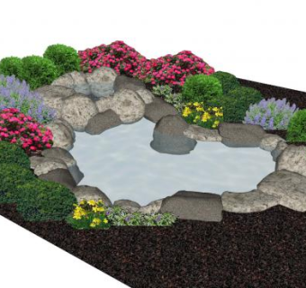 人造石水池池塘造景SU模型下载_sketchup草图大师SKP模型