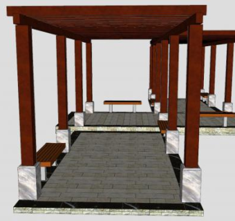 现代连廊廊架SU模型下载_sketchup草图大师SKP模型