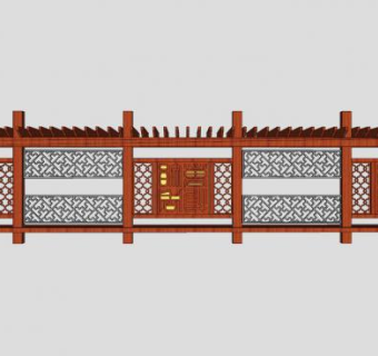 中式廊架座椅SU模型下载_sketchup草图大师SKP模型