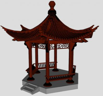 中式攒尖顶六角亭SU模型下载_sketchup草图大师SKP模型