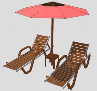 沙滩躺椅遮阳伞SU模型下载_sketchup草图大师SKP模型