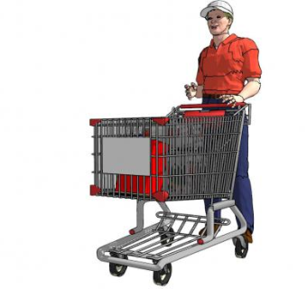 男人推着购物车SU模型下载_sketchup草图大师SKP模型