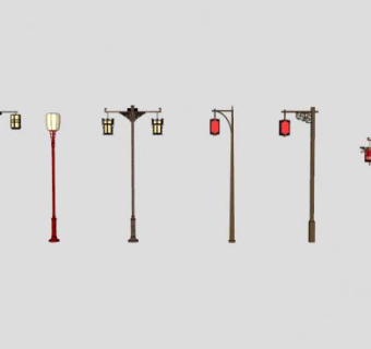中式路灯集合SU模型下载_sketchup草图大师SKP模型