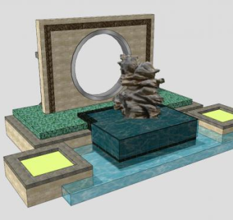 新中式风格户外景墙SU模型下载_sketchup草图大师SKP模型