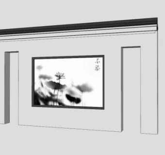 中式室外水墨风格景墙SU模型下载_sketchup草图大师SKP模型