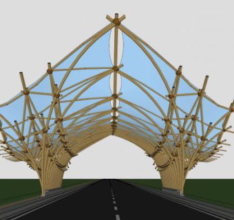 竹制道路廊架SU模型下载_sketchup草图大师SKP模型