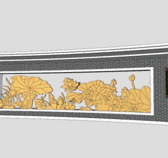 新中式室外荷花景墙SU模型下载_sketchup草图大师SKP模型