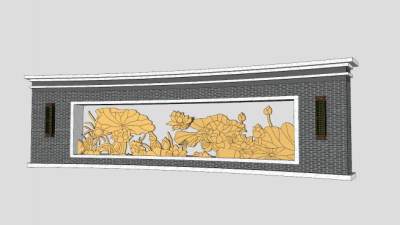 新中式室外荷花景墙SU模型下载_sketchup草图大师SKP模型