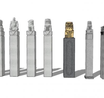 拴马桩系列SU模型下载_sketchup草图大师SKP模型