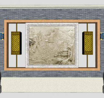 中式室外古典景墙SU模型下载_sketchup草图大师SKP模型