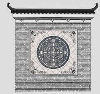 中式户外古典景墙SU模型下载_sketchup草图大师SKP模型