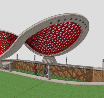 大廊架下沉儿童游乐区SU模型下载_sketchup草图大师SKP模型