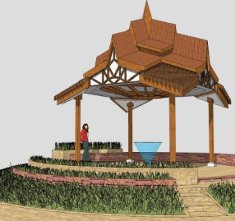 东南亚风格创意亭子SU模型下载_sketchup草图大师SKP模型