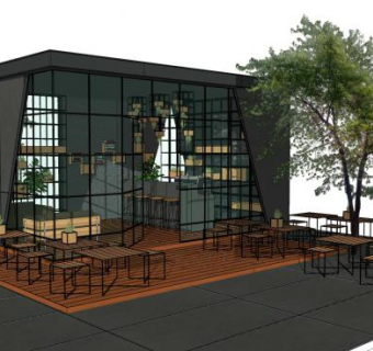 现代僻静的咖啡馆SU模型下载_sketchup草图大师SKP模型