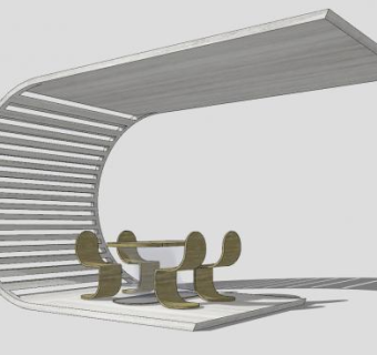 现代创意亭子户外桌椅SU模型下载_sketchup草图大师SKP模型