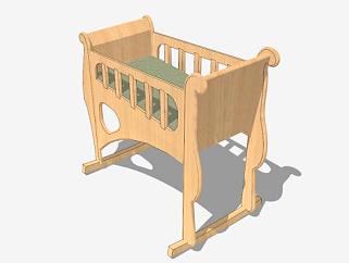现代实木婴儿床SU模型下载_sketchup草图大师SKP模型