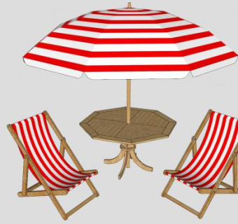 户外条纹遮阳伞座椅SU模型下载_sketchup草图大师SKP模型