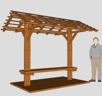 户外凉棚木座椅SU模型下载_sketchup草图大师SKP模型