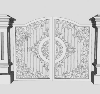 欧式白色铁艺门SU模型下载_sketchup草图大师SKP模型