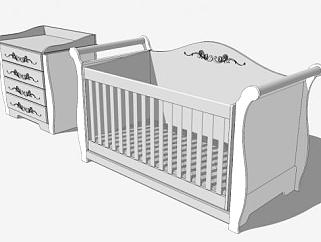 北欧白色<em>婴儿床</em>和床头柜SU模型下载_sketchup草图大师...