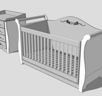 北欧白色婴儿床和床头柜SU模型下载_sketchup草图大师SKP模型