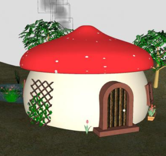 蘑菇房外观建筑SU模型下载_sketchup草图大师SKP模型