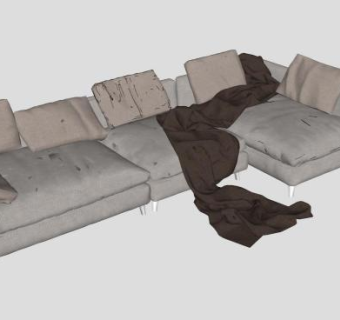 简约布艺L形沙发SU模型下载_sketchup草图大师SKP模型