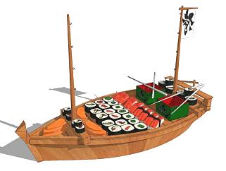 日式寿司饭盒和小舟SU模型下载_sketchup草图大师SKP模型