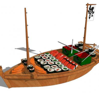 日式寿司饭盒和小舟SU模型下载_sketchup草图大师SKP模型